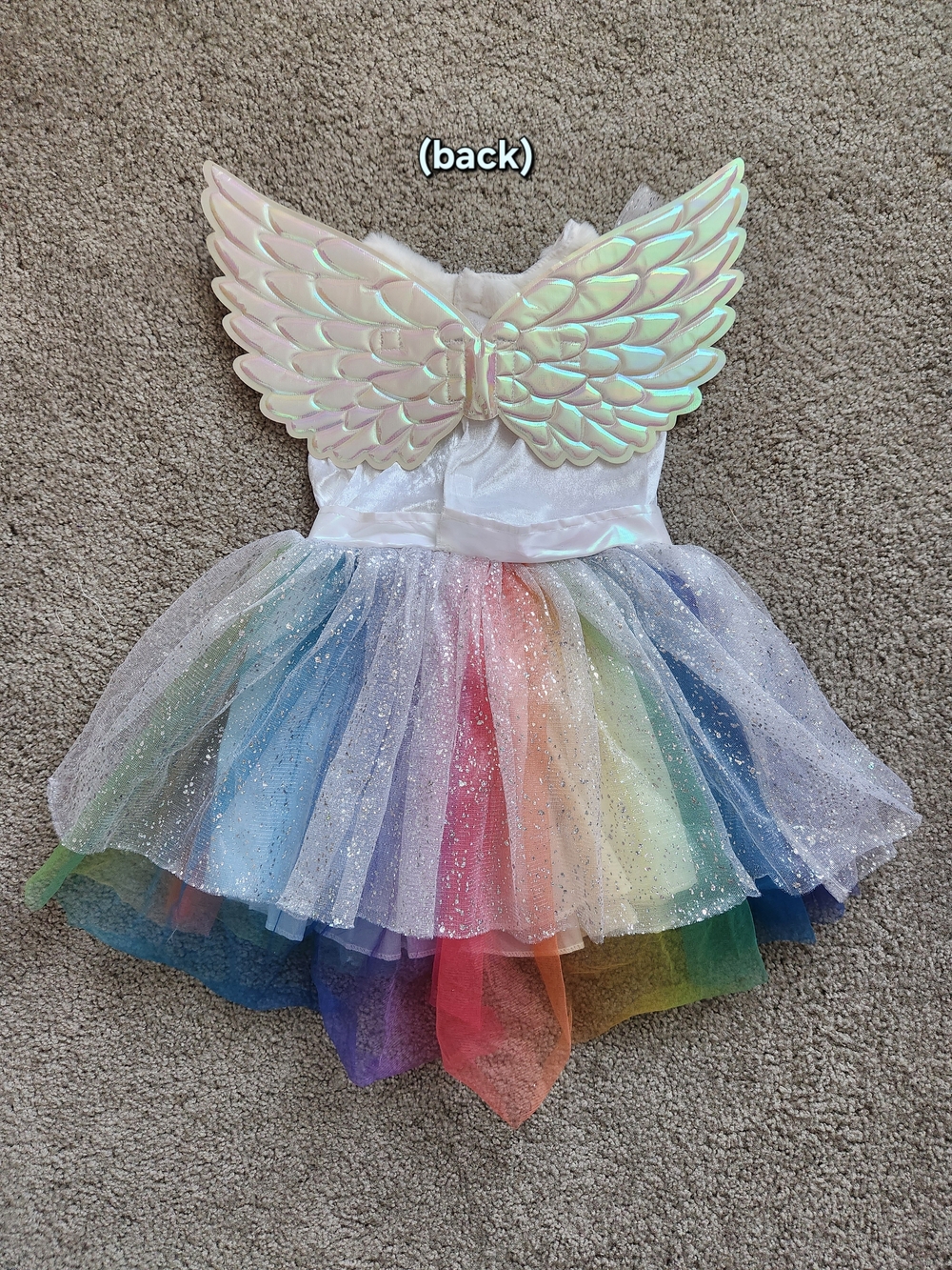 Girls 2/3T Halloween Costume Rainbow Unicorn White Dress with Multicolor Tulle - Picture 3 of 4